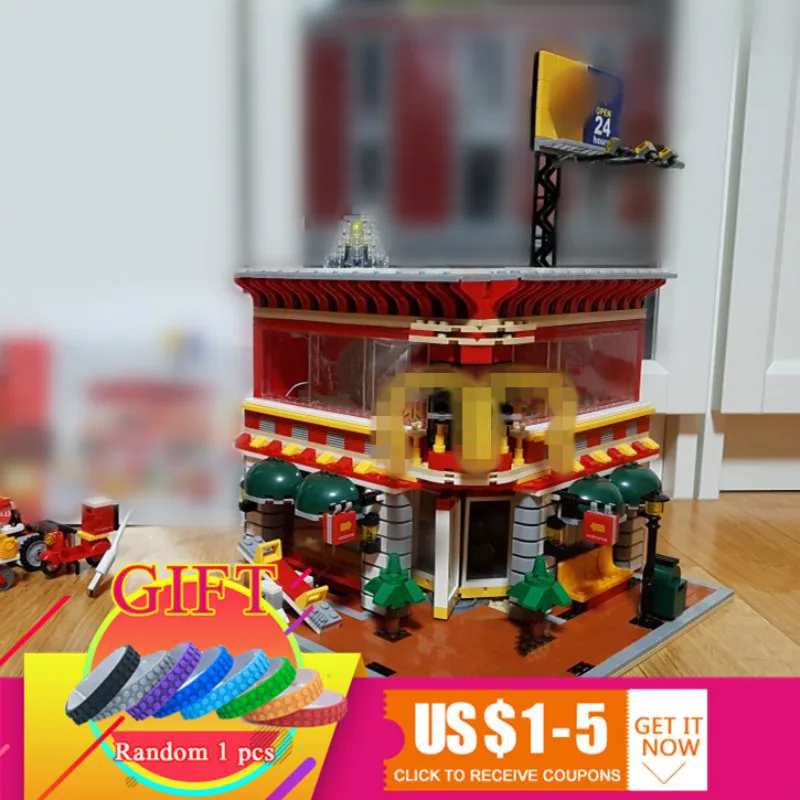 

SD6901 1729 Pcs Mini Street LED 4 in 1 Restaurant Building Block Model Brick Gift Compatible star and wars 05033 toys lepin