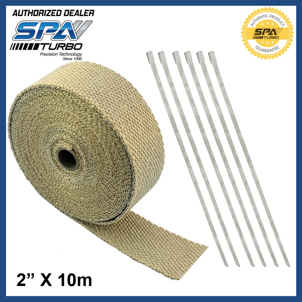Fiberglass Exhaust wrap 2"x 10m 50mm 2 inches natural colour 6SS Ties