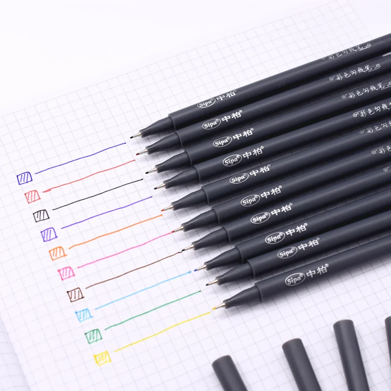 

10pcs/set Colorful 0.38mm Water-based ink art hook pen Marker Pen Painting design professional pen DIY Scrapbooking Stationery