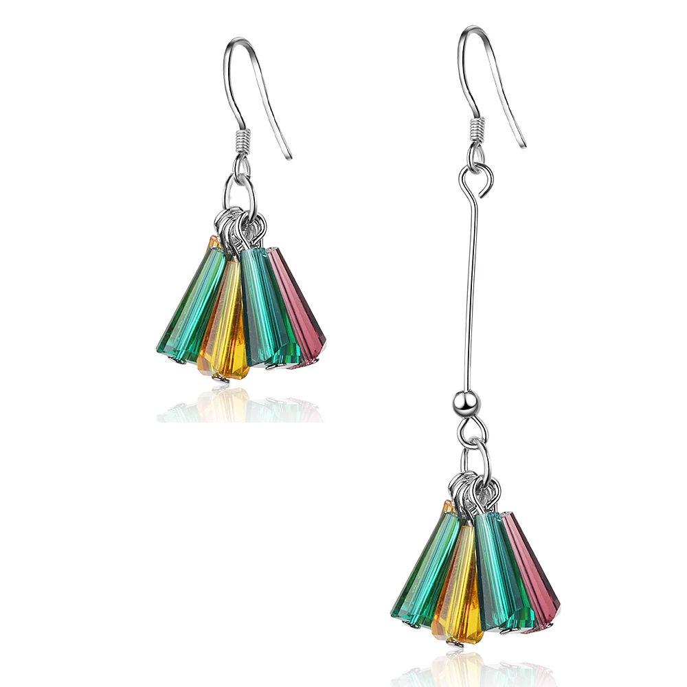 

XIYANIKE 925 Sterling Silver Asymmetry Crystal Colorful Long Earrings For Women Fashion Wedding Earring Gift Jewelry New VES7187