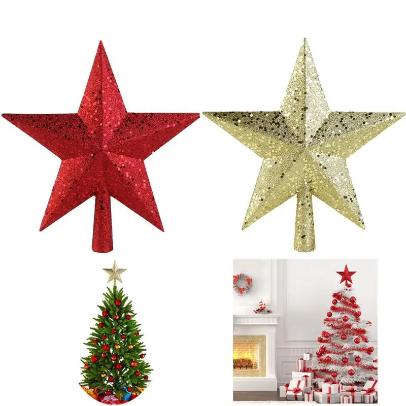 5 Pulgadas de Adorno de Árbol de Navidad Brillante Tesoros Copa de Árbol de Estrella de Plástico Rojo Brillante TOYANDONA 4