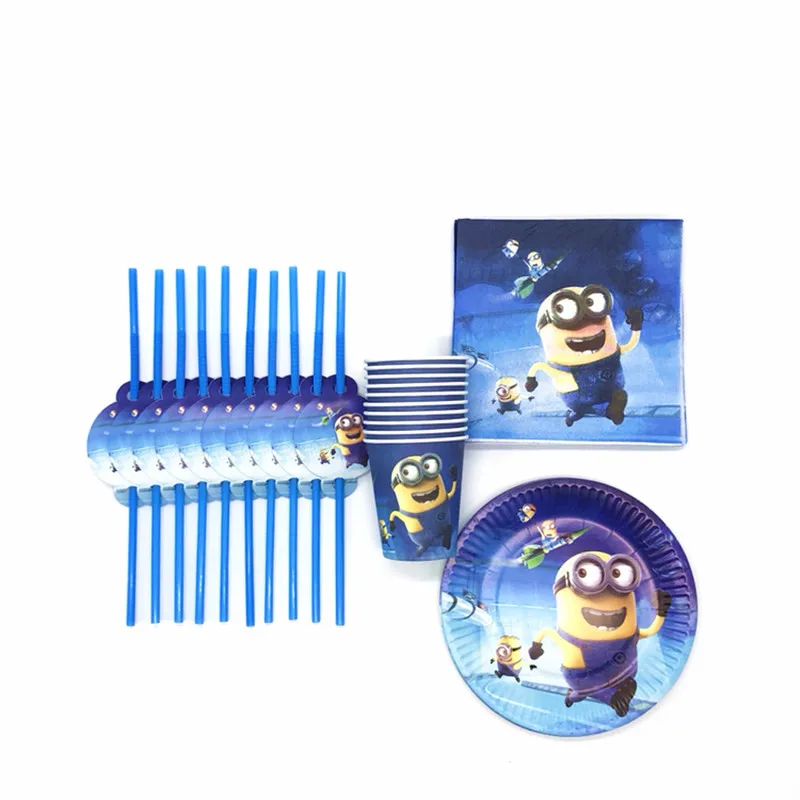 

80Pcs/Lot Minions Theme Design Boys Birthday Party Disposable Paper Tableware Wedding Cup+Plate+Napkin+Straw Decoration Supply