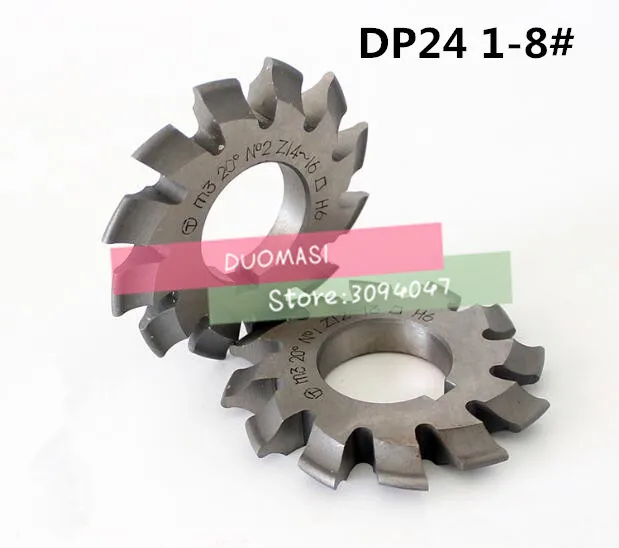 DP24 modulus Pressure Angle 14.5 degrees 1-8# 8pcs/let HSS Gear cutter Gear Milling cutter Free shipping