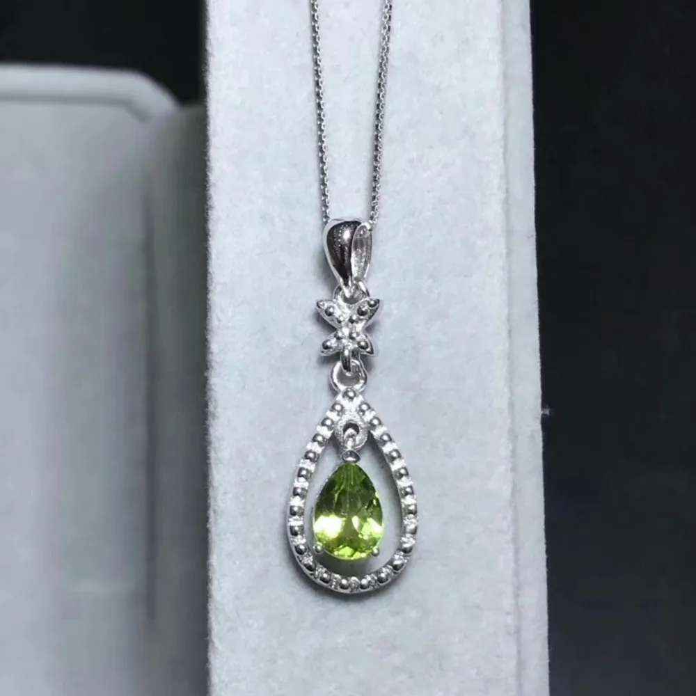 Отличающаяся хорошей устойчивостью Натуральный 5*7 мм хризолитовые Подвески s925 стерлингового серебра ювелирные украшения для женщин вечерние натуральный зеленый драгоценный камень
