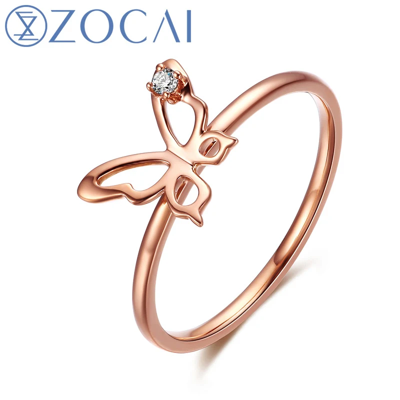ZOCAI Butterfly Shape 18K Rose Gold (Au750) Real 0.01 CT I-J / SI Round Cut Diamond Women Ring W80021T | Украшения и аксессуары