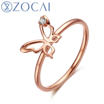 

ZOCAI Butterfly Shape 18K Rose Gold (Au750) Real 0.01 CT I-J / SI Round Cut Diamond Women Ring W80021T