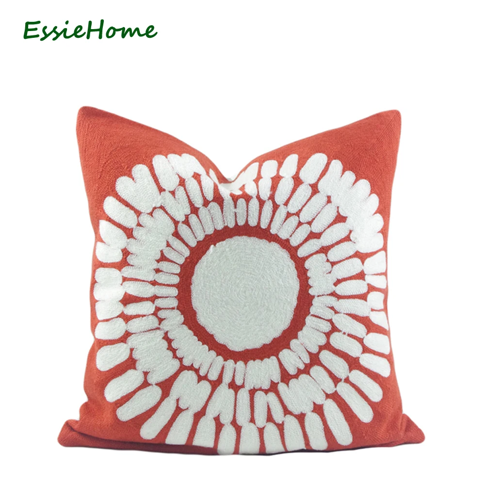 ESSIE HOME 18x18" Cushion Cover Pillow Case Brick Red Crocheted High