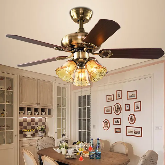 42" Antique Luxury Bronze Ceiling Fan Glass Ceiling Fan Light Living Room Luxury Wooden Fan