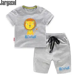 Jargazol/комплект одежды для маленьких мальчиков, летняя рубашка с короткими рукавами и шорты с рисунком льва, детская одежда, детская одежда