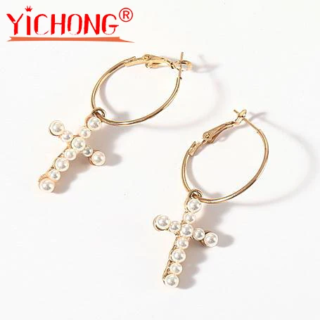 

Gold color Stud Earrings Punk Cross Earrings with Clear Zircon Rock Style for Women Wedding Engagement Party Jewelry Y252