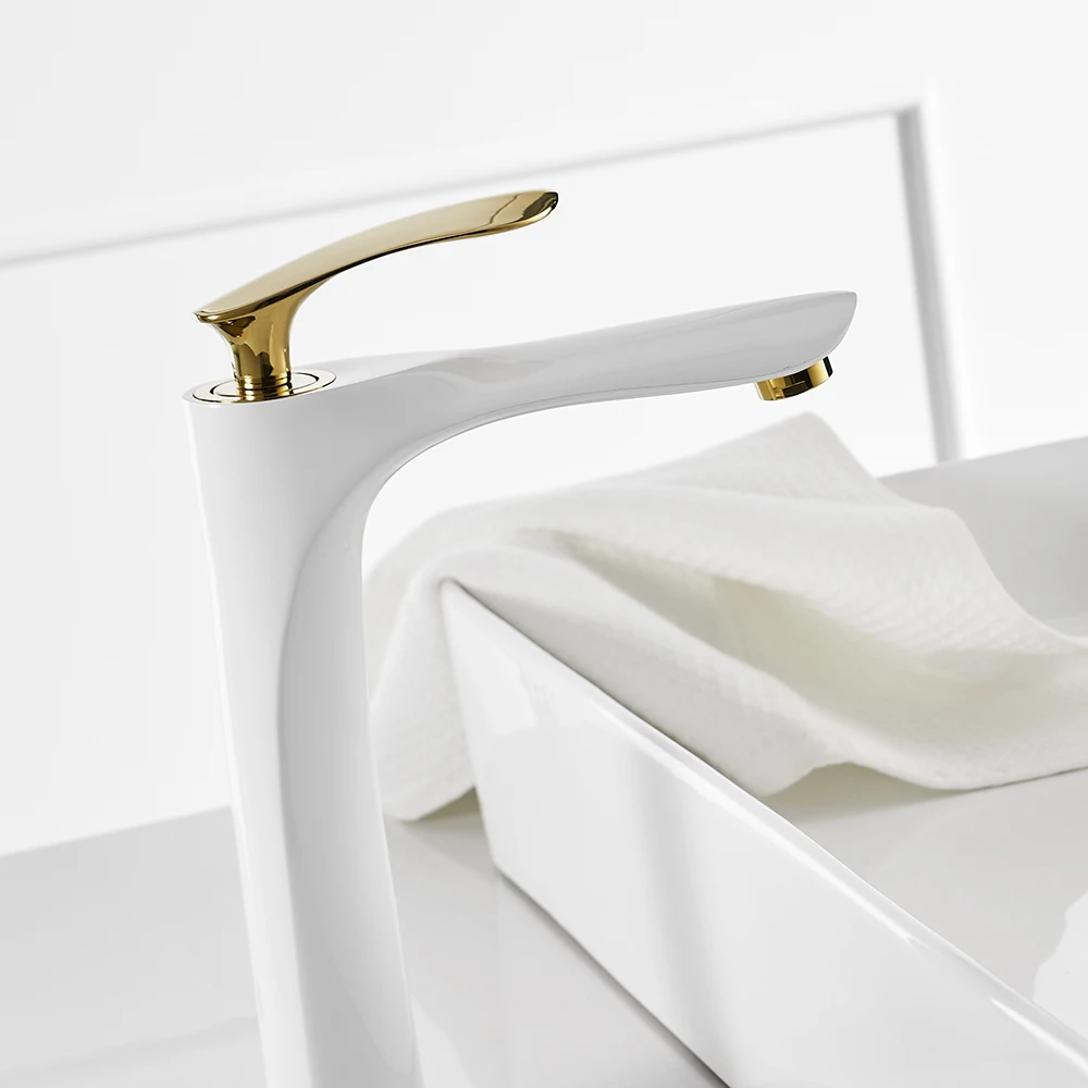 Kaufen Waschtischarmaturen Weiß Farbe Becken Mischbatterie Bad Wasserhahn Heißen und Kalten Chrom finish Messing Wc, Waschbecken Wasser Kran Gold 228
