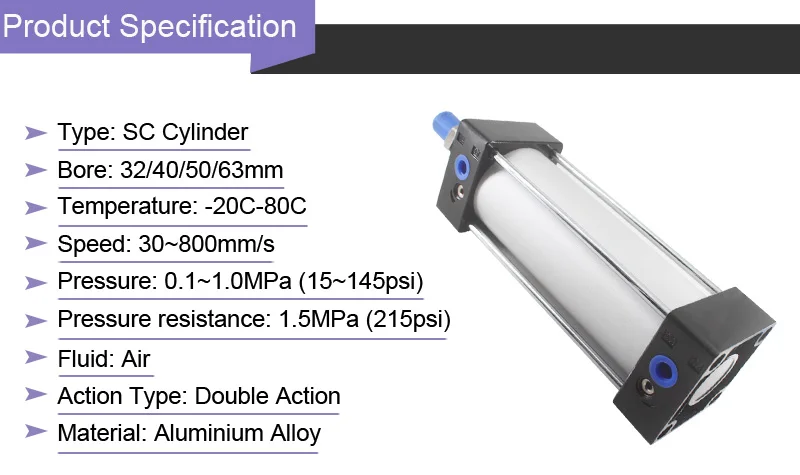 SUMRAY пневматический цилиндр SC Тип 50 мм Диаметр 25/50/75/100/125/150/175/200 мм алюминиевый сплав пневматический цилиндр