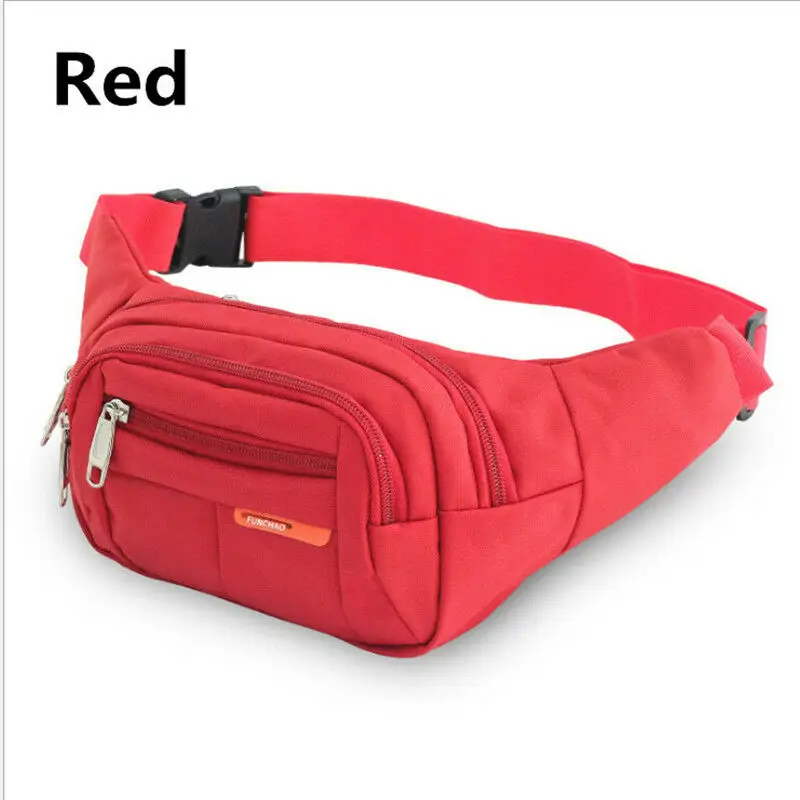 Новинка, горячая Распродажа, Мужская Женская поясная сумка, сумка, кошелек, сумка для денег, кошелек, для путешествий, спорта, нейлон, 3 молнии, поясная сумка - Цвет: Красный
