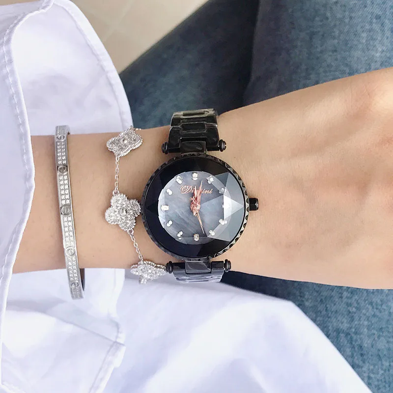 Женские часы люксовый бренд женские кварцевые Звездные наручные часы женские стальные женские наручные часы Relogio Feminino - Цвет: black gray