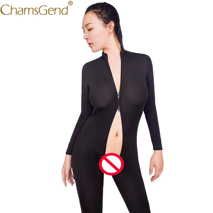 

Women Sexy Bodysuit Black Long Sleeve Zipper Open Crotch Jumpsuit Sexi Linegrie Babydolls Female Exotic Apparel 90515