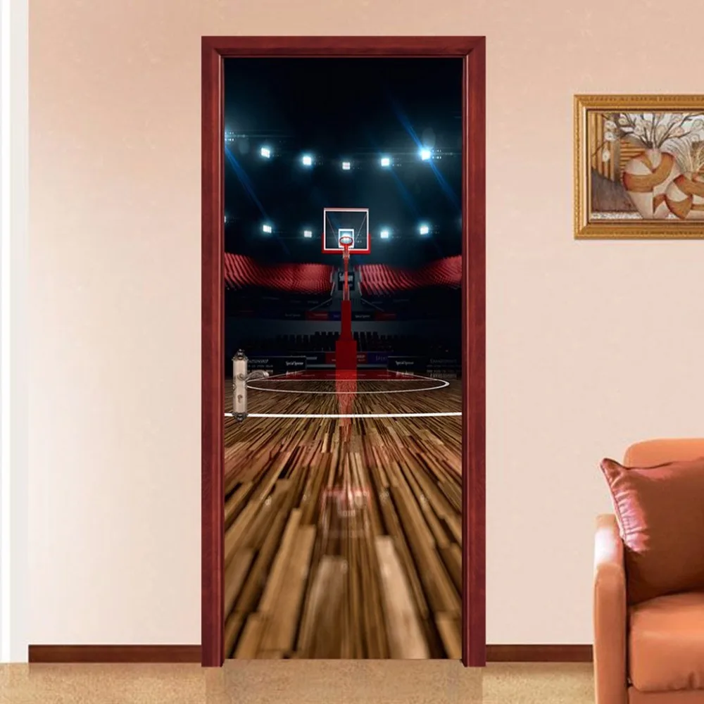 Free shipping 3D Basketball court Door Sticker for Bedroom Living Room