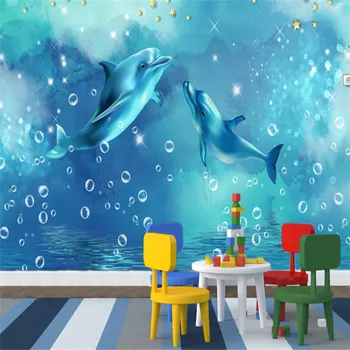 

3d custom modern photo wallpaper fashion stereoscopic background wall mural nordic minimalism blue sea dolphin wallpaper mural