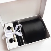 Классический черный шейный галстук, наборы, Шелковый жаккардовый тканый галстук+ носовой платок+ запонки, набор для официальных мероприятий, свадебная деловая вечеринка, широкие однотонные Галстуки