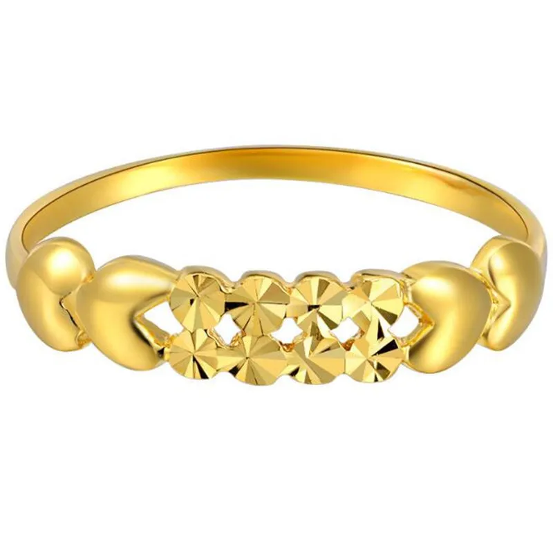 

100% 18K Pure Gold Rings For Women Hollow Love Heart Trendy Wedding Rings Cutting Jewelry Wholesale