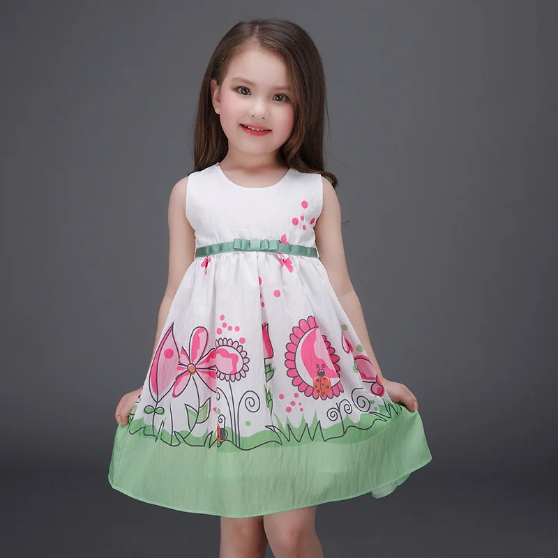 

European country style princess dress new summer children girl sundress O-neck sleeveless floral print girls dresses