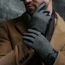 2016 autumn winter men new classic Belt Buttons soft lining touch screen England cotton driving warm sheepskin gloves mittens