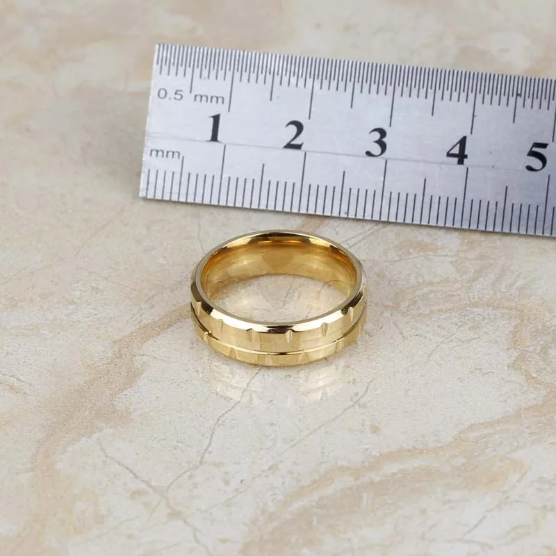 Gold Color Stainless Steel Engagement Wedding Ring For Women And Men Trendy Bands Party Round 6MM Fashion Jewelry Gift (A1058)