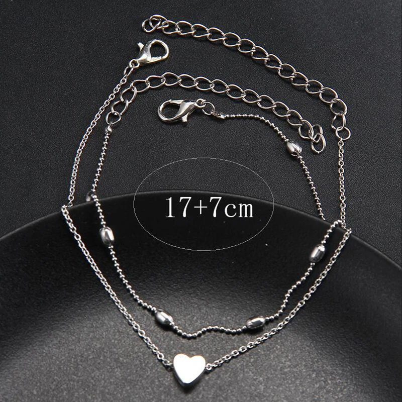 RscvonM Heart Female Anklets Barefoot Crochet Sandals Foot Jewelry Leg New Anklets On Foot Ankle Bracelets For Women Leg Chain