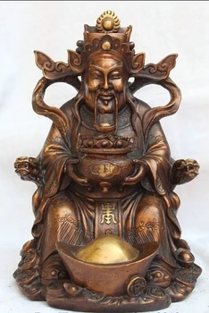 

bi001823 10" Chinese Fengshui Bronze treasure bowl Mammon Money Wealth God statue