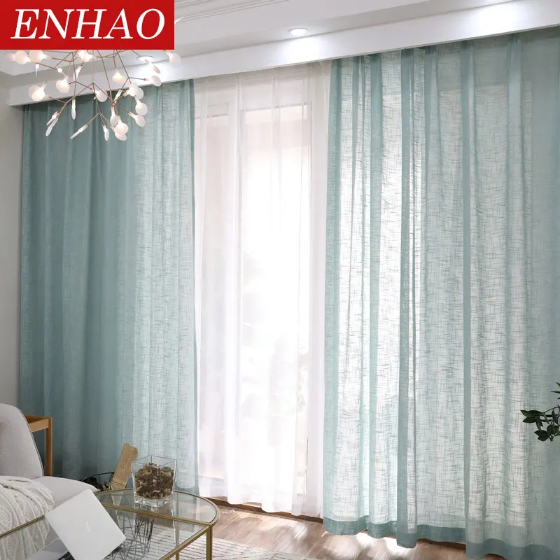 Японские тюлевые шторы ENHAO для гостиной, спальни, кухни, тюлевые оконные шторы из вуали, сплошные оконные шторы, драпированная дверь