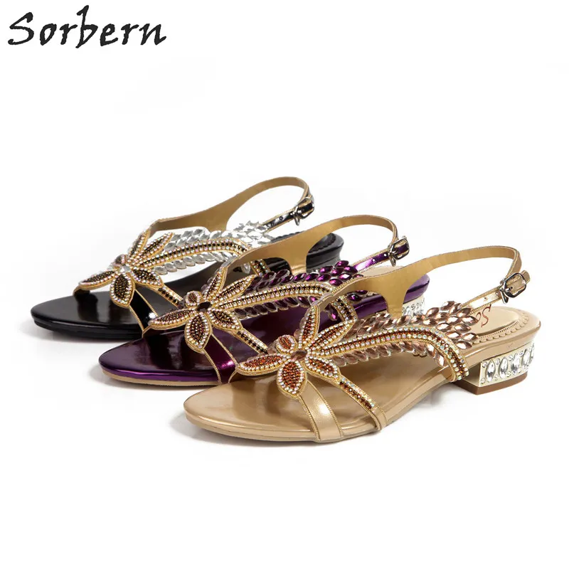 

Sorbern Sandalias Mujer 2018 Women Crystal Sandals 2.5CM Heels Plus Size In Stcok Party Shoes Sandalias Mujer Hot Sale Shoes