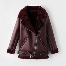 Новинка зимы мода пояса украшены мото& Байкерская обувь из кожи и меха PU пальто Курточка бомбер Chic дамы Кожаные куртки