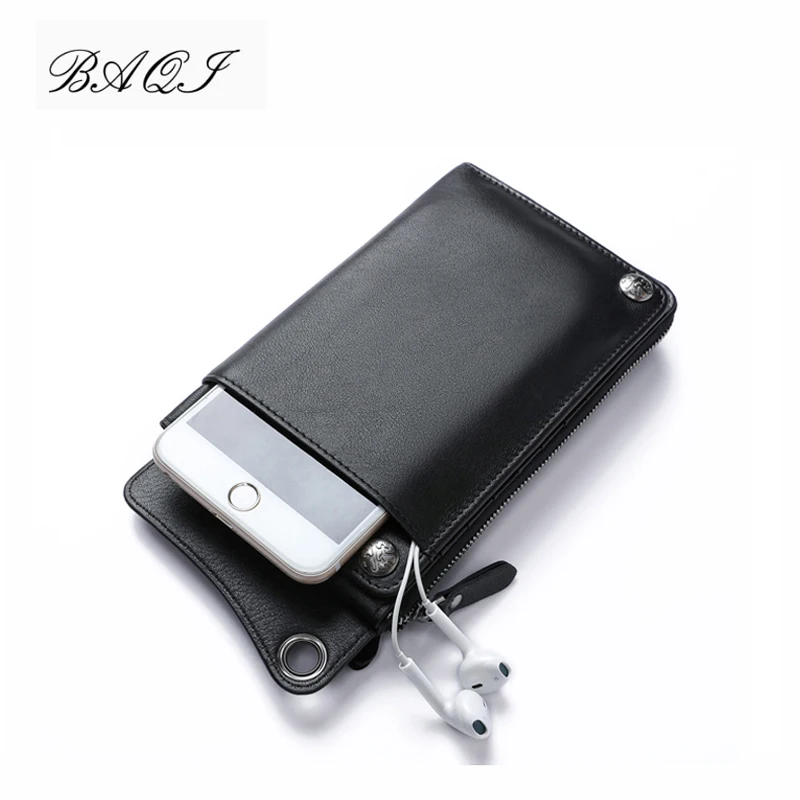 

BAQI Brand Men Wallets Genuine Leather Cowhide High Quality Purse 2019 Fashion Card Holder Man Zipper Wallet Long Phone Bag New