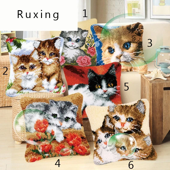 

Latch Hook Embroidery Pillow Cat Knitting Cushion Kits Stitch Thread Pillowcase Throw Pillows Handmade Crafts Home Decoration