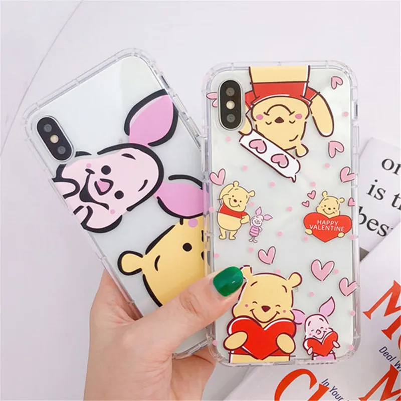 

Phone Case For iPhone 11 11pro max X 8 Plus 6 6s 7 Plus XS Winnie Pooh Stitch Soft TPU Anti-Knock Airbag Silicone Back Cover