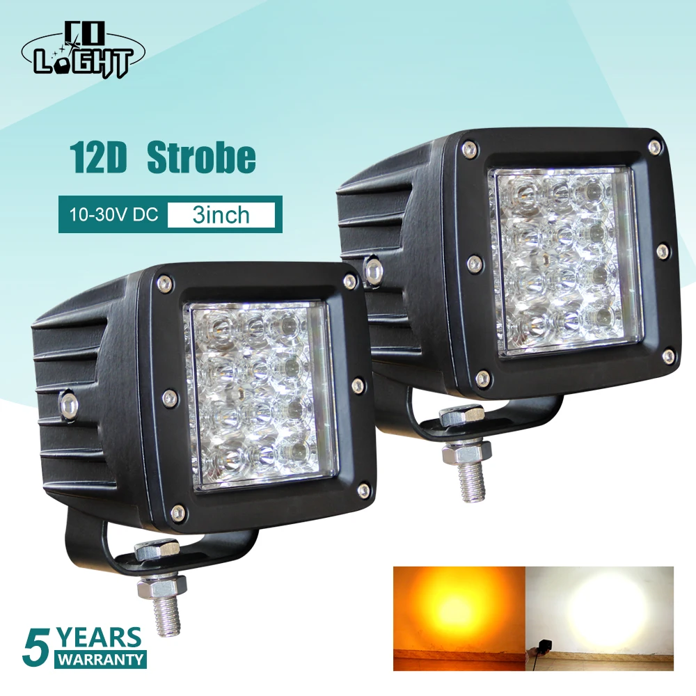 共同ライト 3 インチ 12d Led Worklight 48 ワット点滅ストロボホワイトアンバー作業ランプの車のトラクタートラック Lada ドライビングフォグライト 12v 24v ライトバー ワークライト Aliexpress