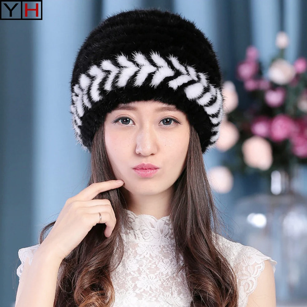 Женская вязаная норковая шапка, женская натуральная норковая меховая шапка зимняя хорошая эластичная настоящая норковая шапка s натуральный мех норки