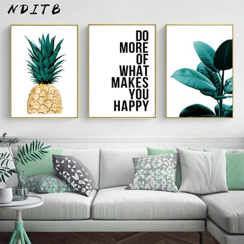 

Scandinavian Pineapple Leaf Wall Art Poster Nordic Motivational Quotes Canvas Botanical Print Painting Nordic Decortion Picture