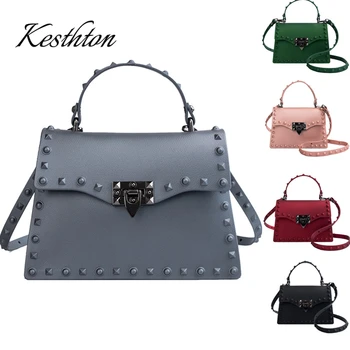 

PVC jelly candy color women handbags soft female single shoulder bags rivet green black grey pink shoulder bags for ladies