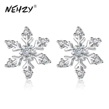 NEHZY-pendientes de plata de primera ley con copos de nieve para mujer, aretes, plata esterlina, Flores retro, diseño moderno