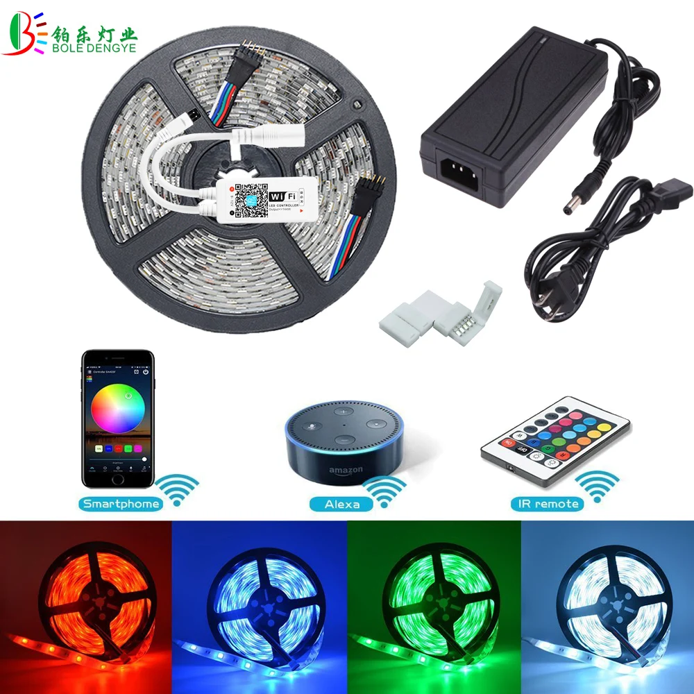 

BOLE DENGYE DC24V RGBW LED Strip 4 in 1 Diode Tape Waterproof 5M LED Light Smart WIFI Controller 5A LED Adapter Power Supply
