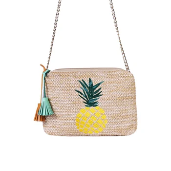 

Hot Women Pineapple Straw Beach Bags INS Popular Autumn Female Leaf Clutch Knitting Handbag Lady Vacation Woven Crossbody SS3445