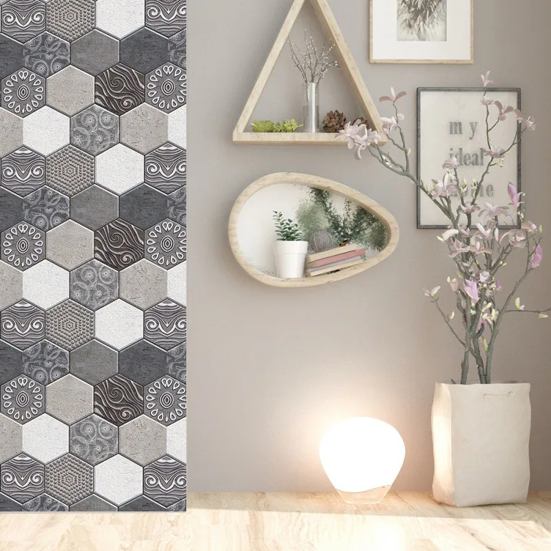 

3D DIY Mosaic Wall Tiles Stickers Waist Line Wall Sticker Kitchen Adhesive Bathroom Toilet Waterproof PVC Wallpaper
