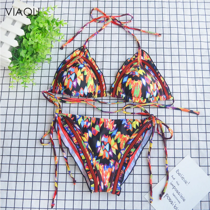 

Bikini Swimwear Women Sexy Retro Print Swimsuit Biquini Female Micro Bikini Set Thong Top &Bottom Bandage Padded Brazilian 2018