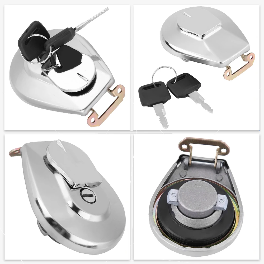 

1x Stainless Steel Motorcycle Oil Fuel Tank Gas Cap Cover W 2pcs Keys For Honda