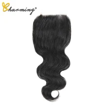 Очаровательное закрытие шнурка для тела перуанский натуральный цвет 4*4 свободный/средний/три части не Реми человеческие волосы закрытие 8 до 22 дюймов