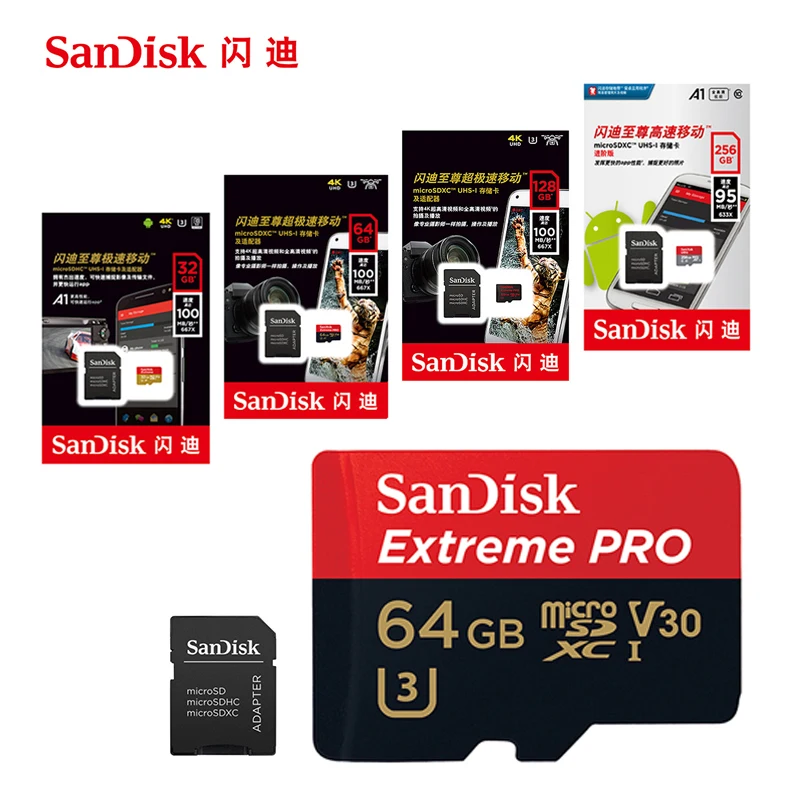 SanDisk Micro SD Card 100MB s 256GB 128GB 64GB 32GB 16GB U3 U1 V30 A1 Class