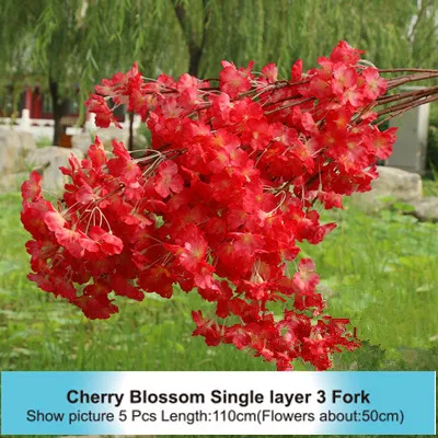 High Densities 4 6 fork Fake Cherry Blossom Flower Branch Begonia Sakura Tree Stem for Event Wedding Tree Deco Artificial Decora - Цвет: Single layer 3 Fork