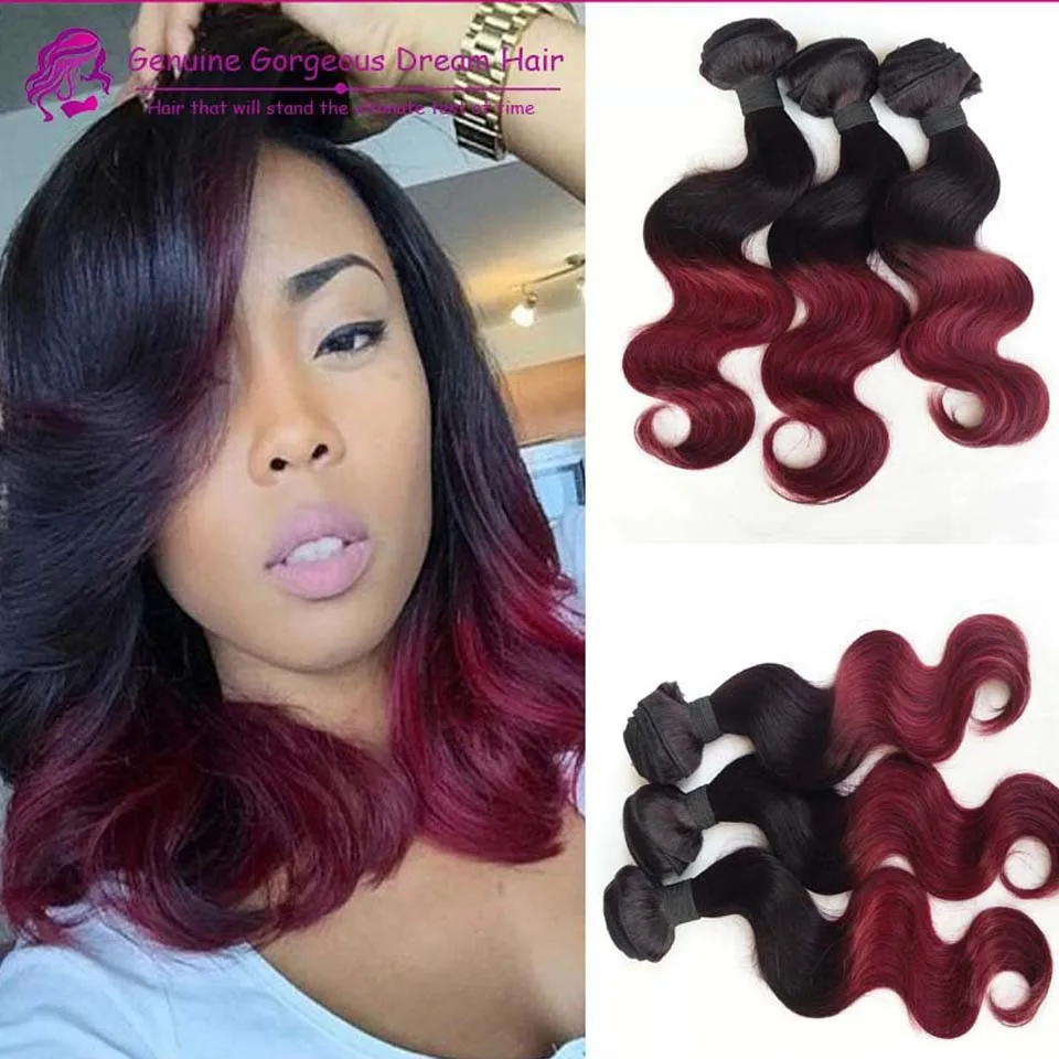 Grade 7A New 2 tone colors #1B/BUG Human hair weaving body wave ombre ...