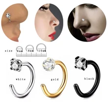 Sellsets Новинка 1 шт. элегантное вакуумное покрытие из нержавеющей стали CZ ноздри кольцо ювелирные изделия для тела Пирсинг носа кольца для носа