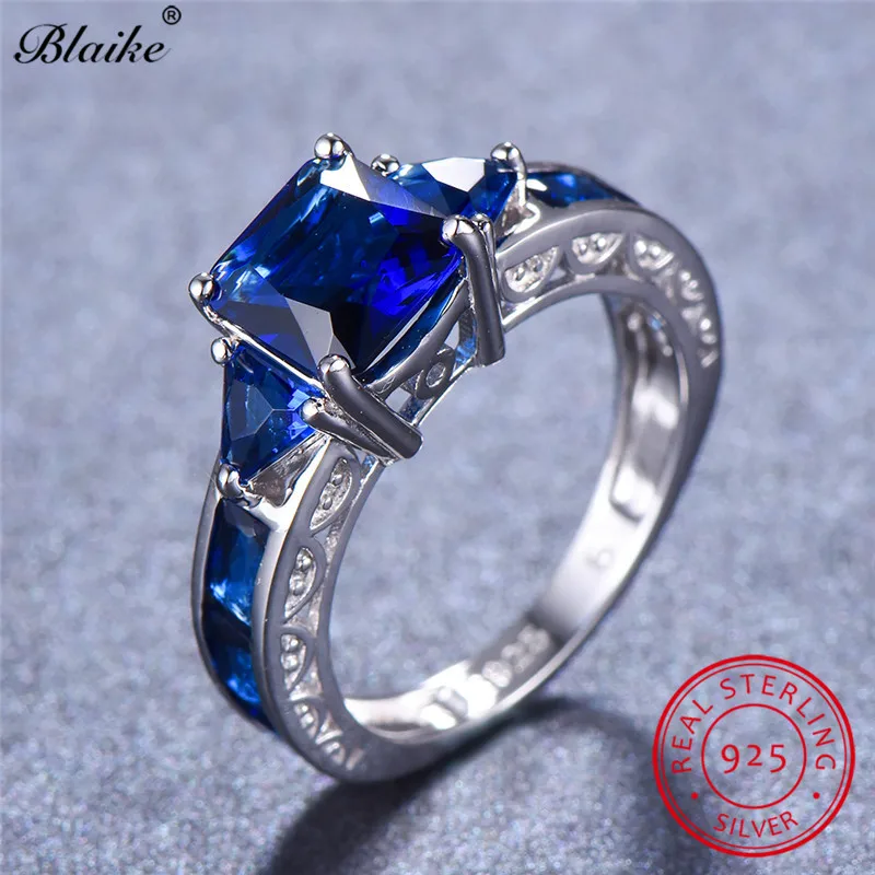 Blaike, размер 5-11, квадратное кольцо с камнем рождения, настоящее Серебро S925 пробы, кольца для женщин, перидот/рубин/Топаз, Радужный циркон, ювелирные изделия